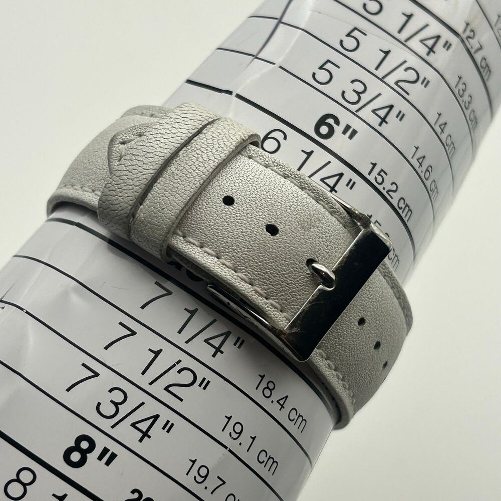 Guess Rosette Silver Crystals White Leather Women’s Watch Working New Battery - Picture 6 of 8